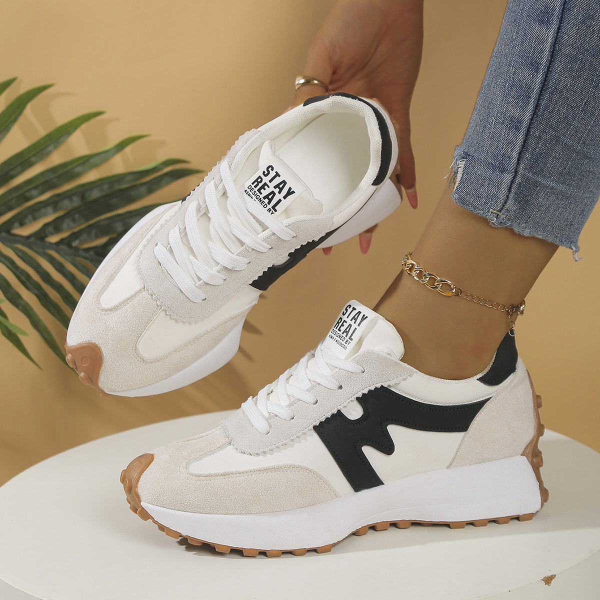 Baskets à semelles épaisses pour femmes, chaussures décontractées à lacets