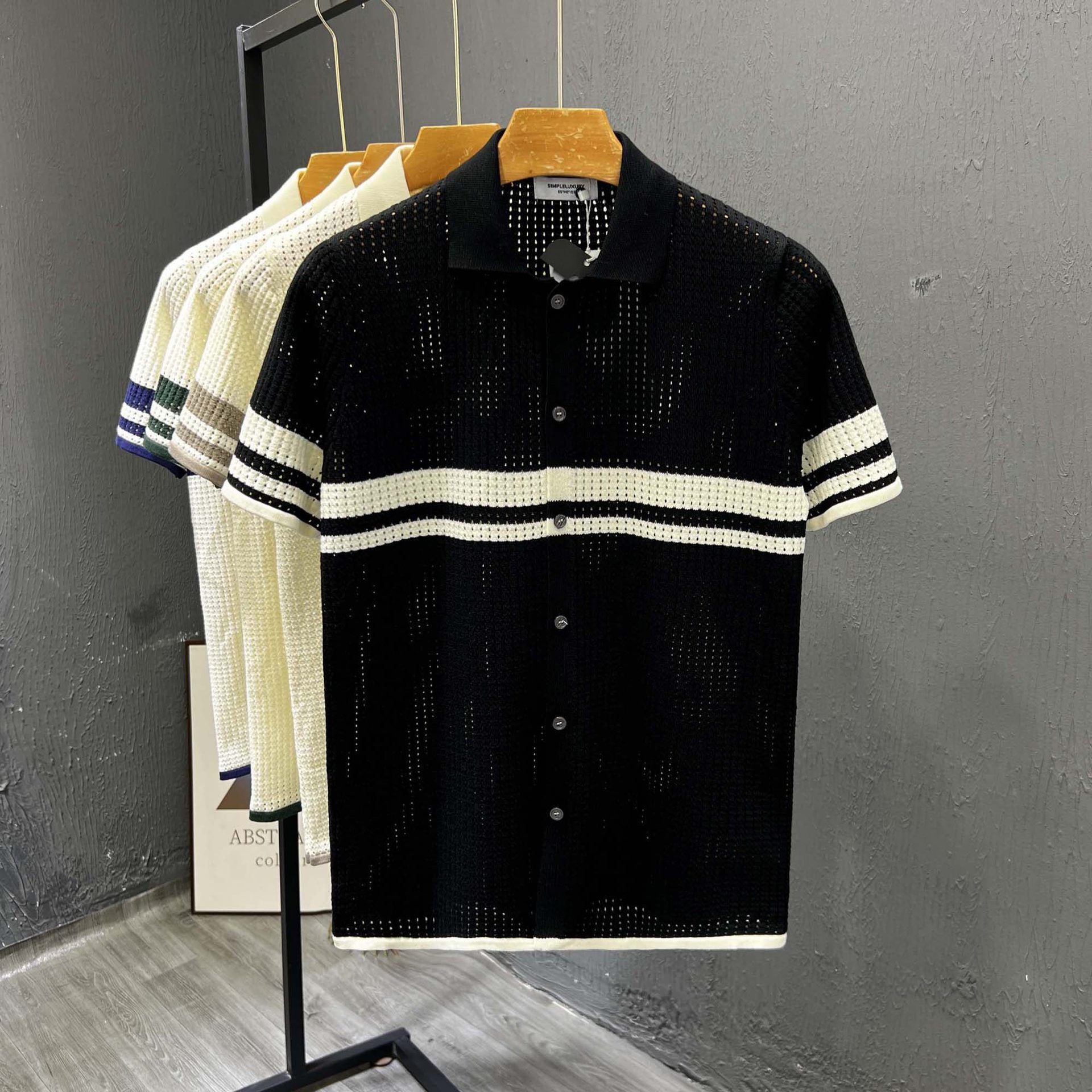 Gilet en maille ajourée rayée, léger et luxueux, à manches courtes