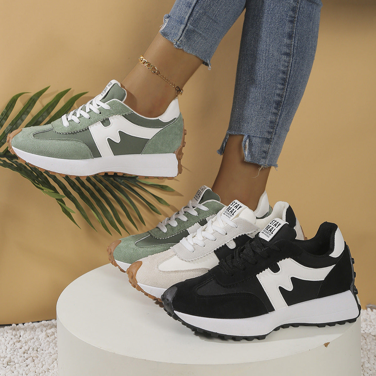 Baskets à semelles épaisses pour femmes, chaussures décontractées à lacets